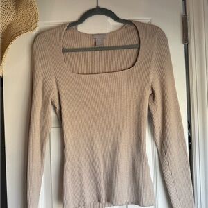 H&M Taupe Ribbed Knit Top